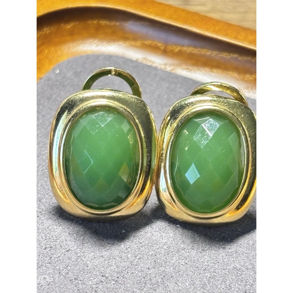 Vintage Joan Rivers Pierced  Earrings Gold Tone Interchangeable Green Only